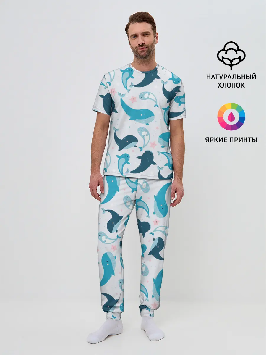 Мужская пижама с брюками / Киты и тюлени