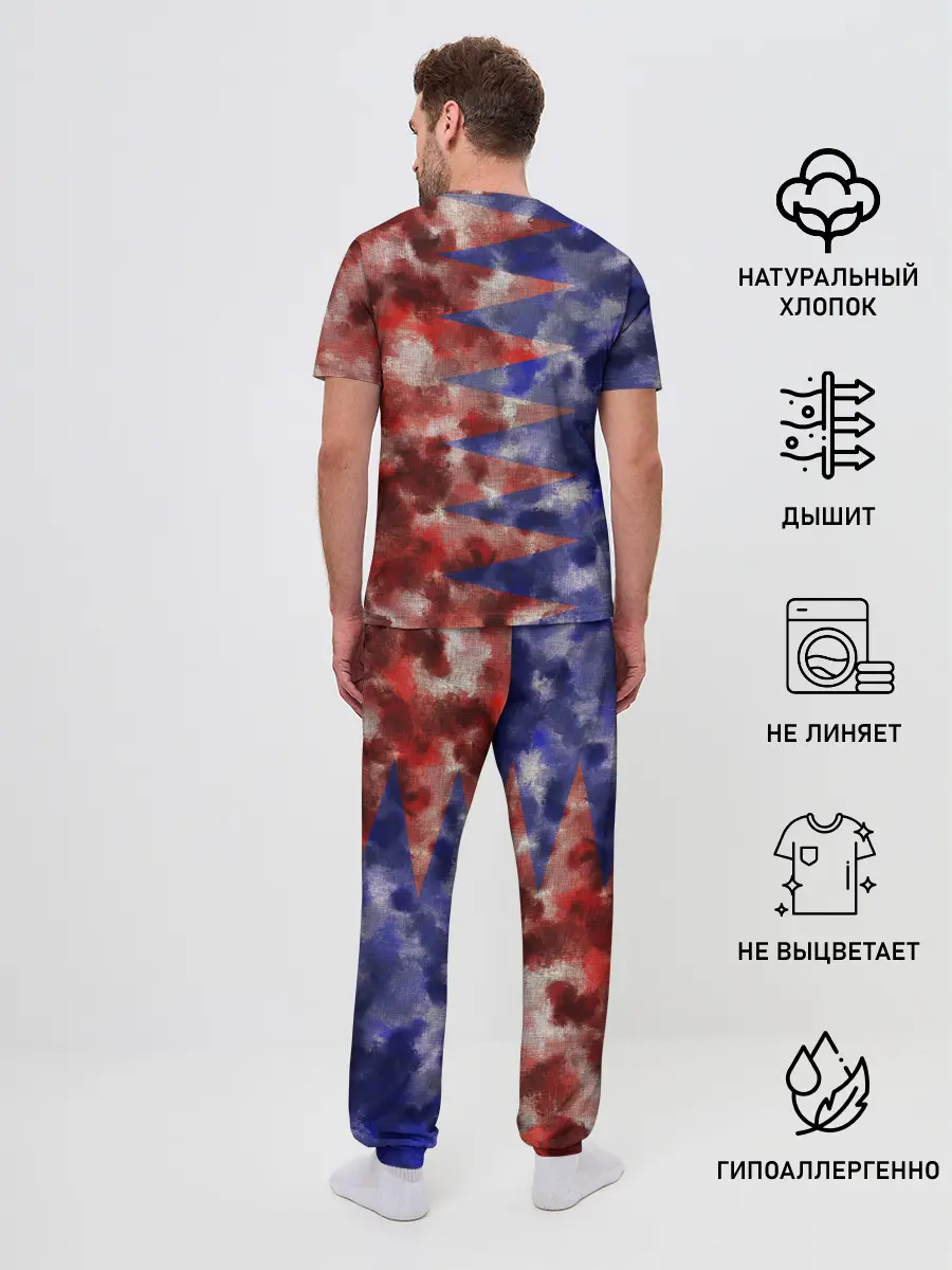 Мужская пижама с брюками / Сине-Красные Разводы