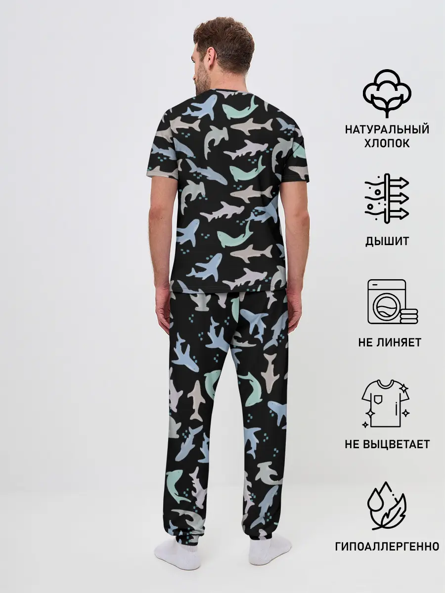 Мужская пижама с брюками / Акулы разные