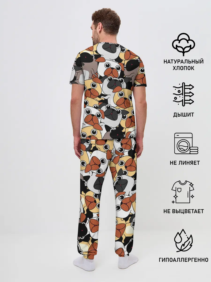 Мужская пижама с брюками / Собаки мопсы