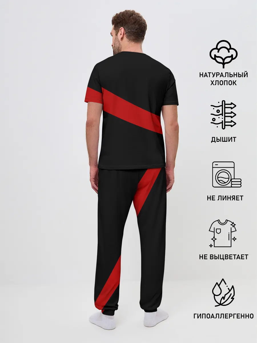 Мужская пижама с брюками / Чёрный клевер Аста красная полоса