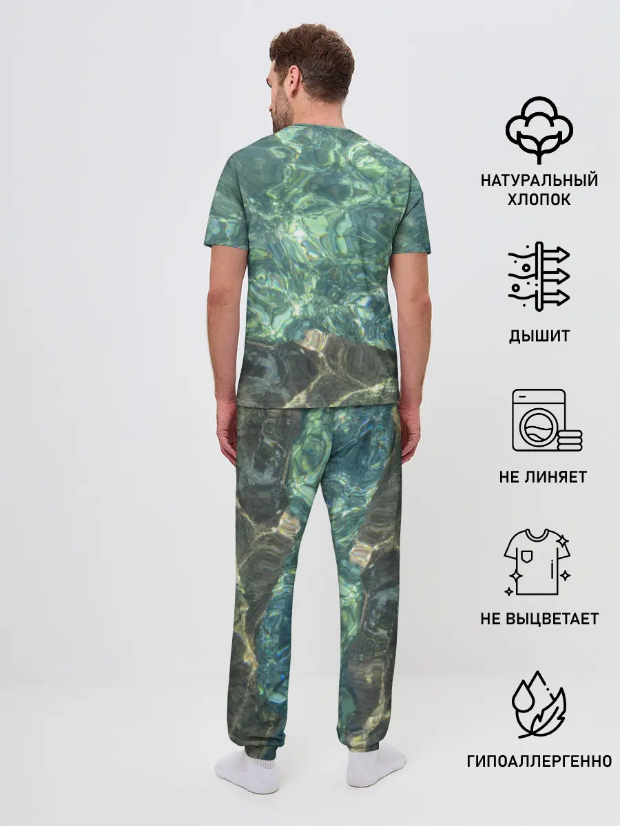 Мужская пижама с брюками / Морская вода с камнями
