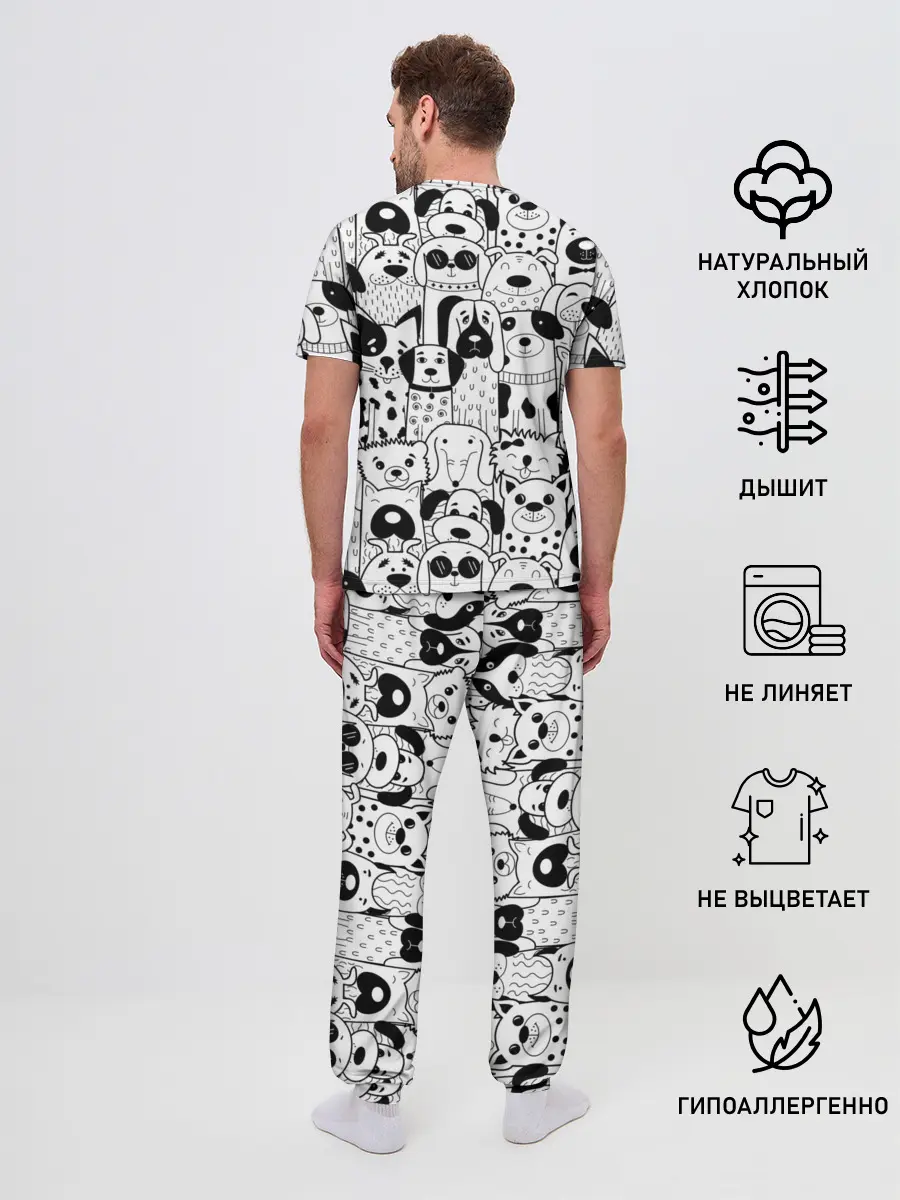 Мужская пижама с брюками / Собаки черно-белое