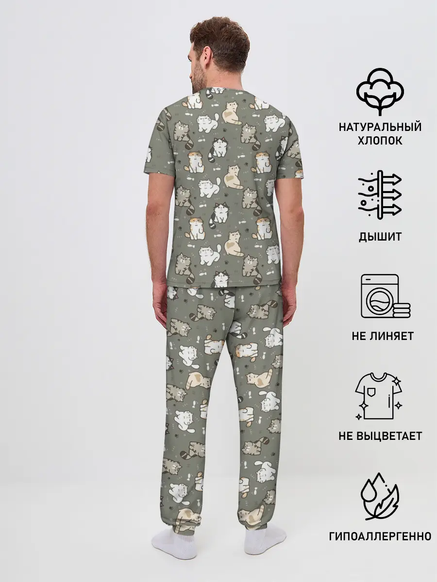Мужская пижама с брюками / Кошечки с рыбками