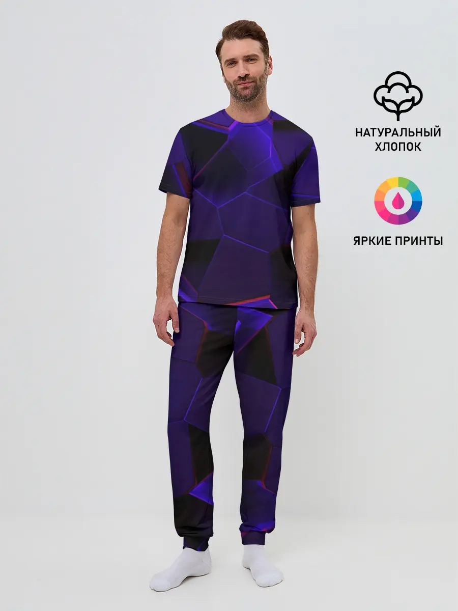 Мужская пижама с брюками / СИНИЕ ПЛИТЫ 3D