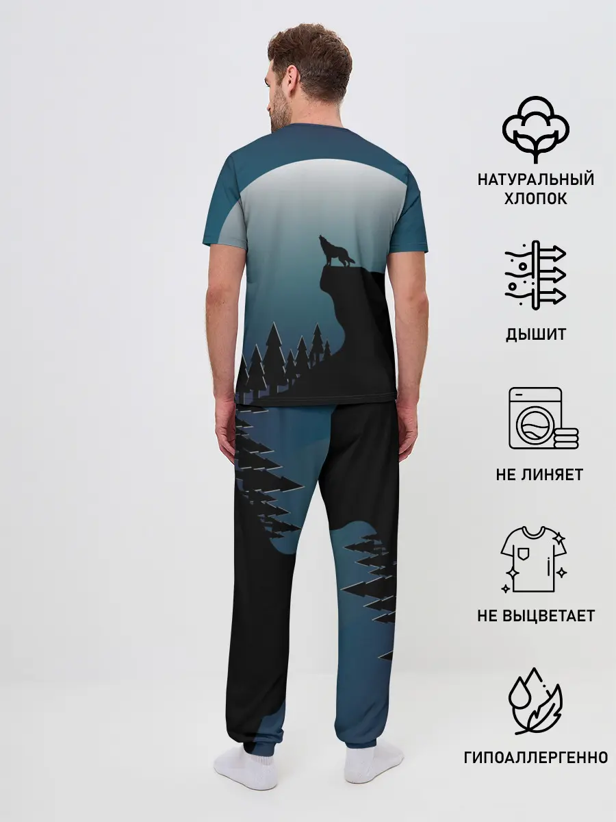 Мужская пижама с брюками / ВОЛК И ЛУНА 3D