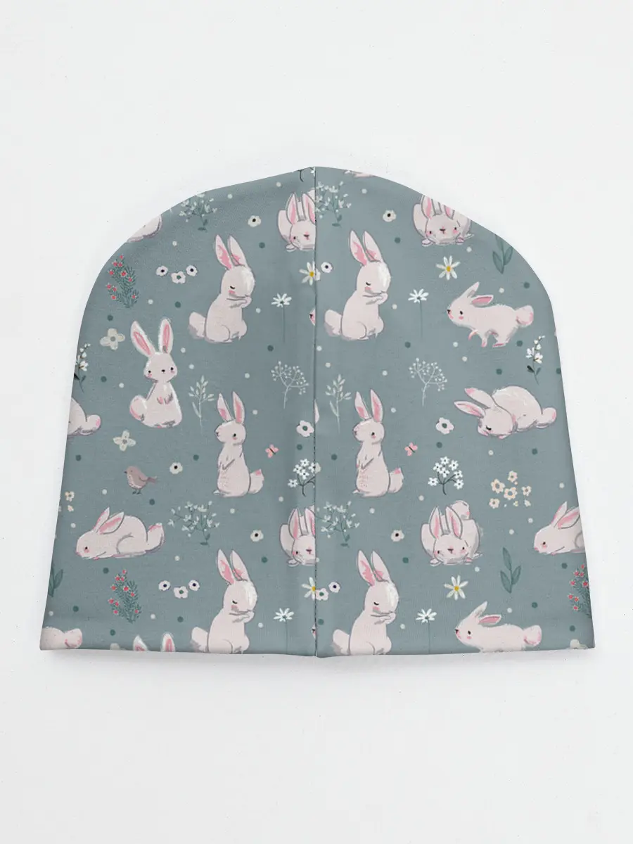 Детская шапка / Зайцы на лужайке