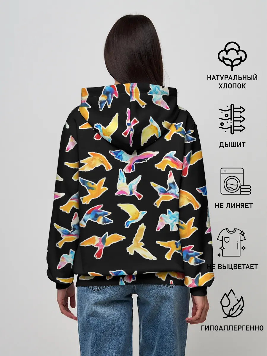 Женское худи / акварельные птицы