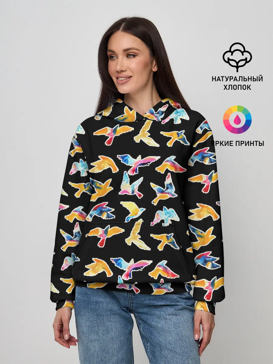 Женское худи / парящие акварельные птицы