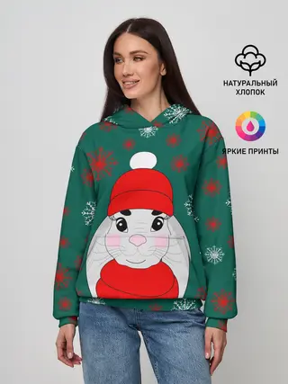 Женское худи / зимний кролик и снежинки