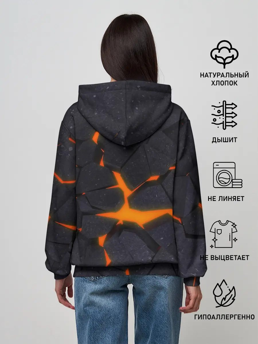 Женское худи / ТРЕЩИНЫ ЗЕМЛИ | 3D CRACKS | НЕОН