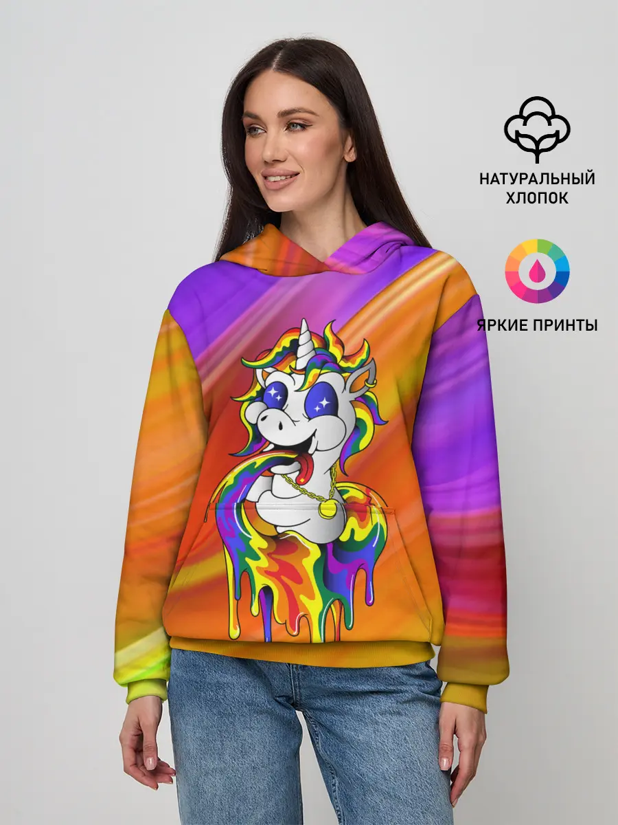 Женское худи / Единорог | Unicorn | Rainbow