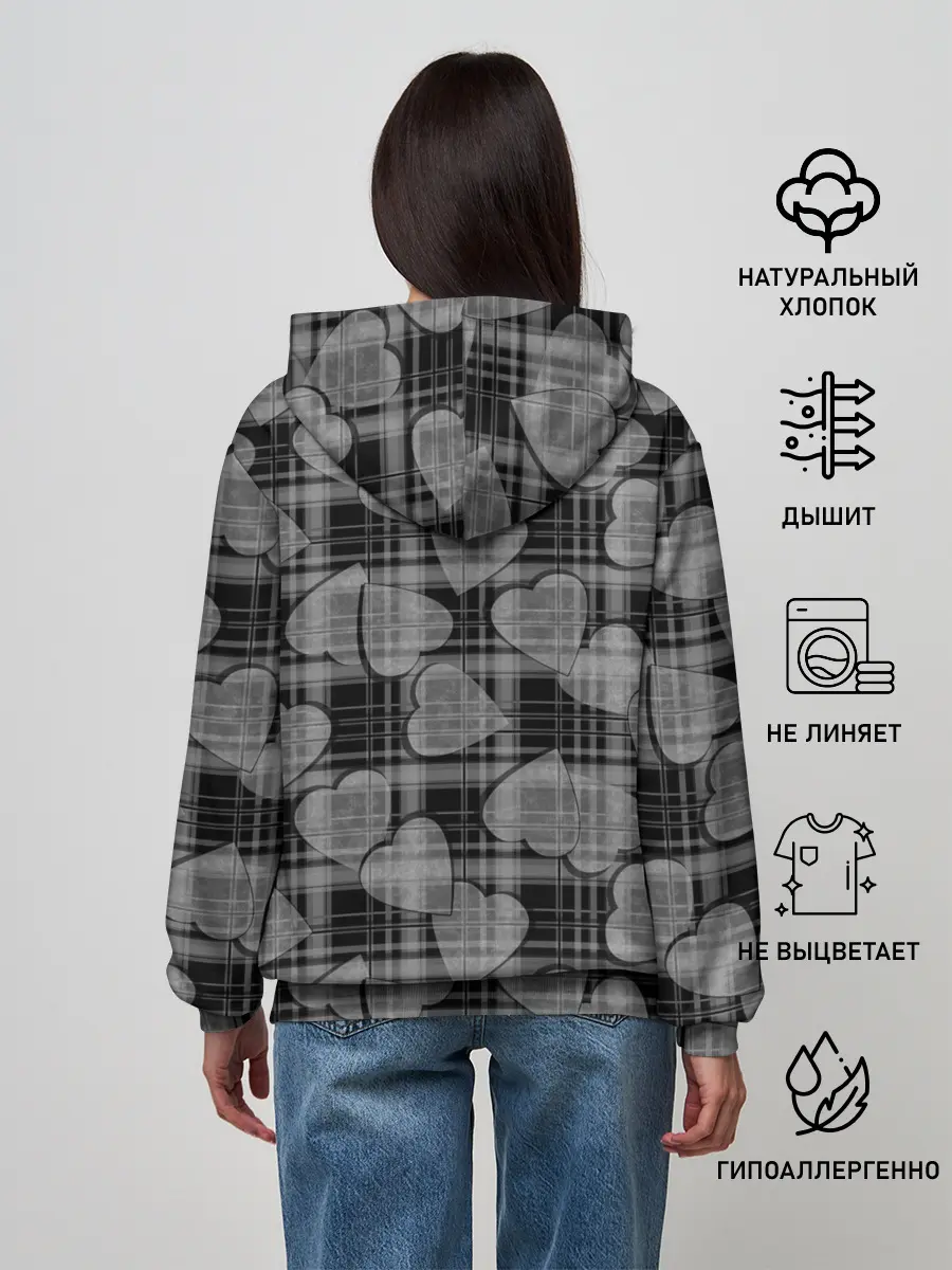 Женское худи / Черно-серый клетчатый узор