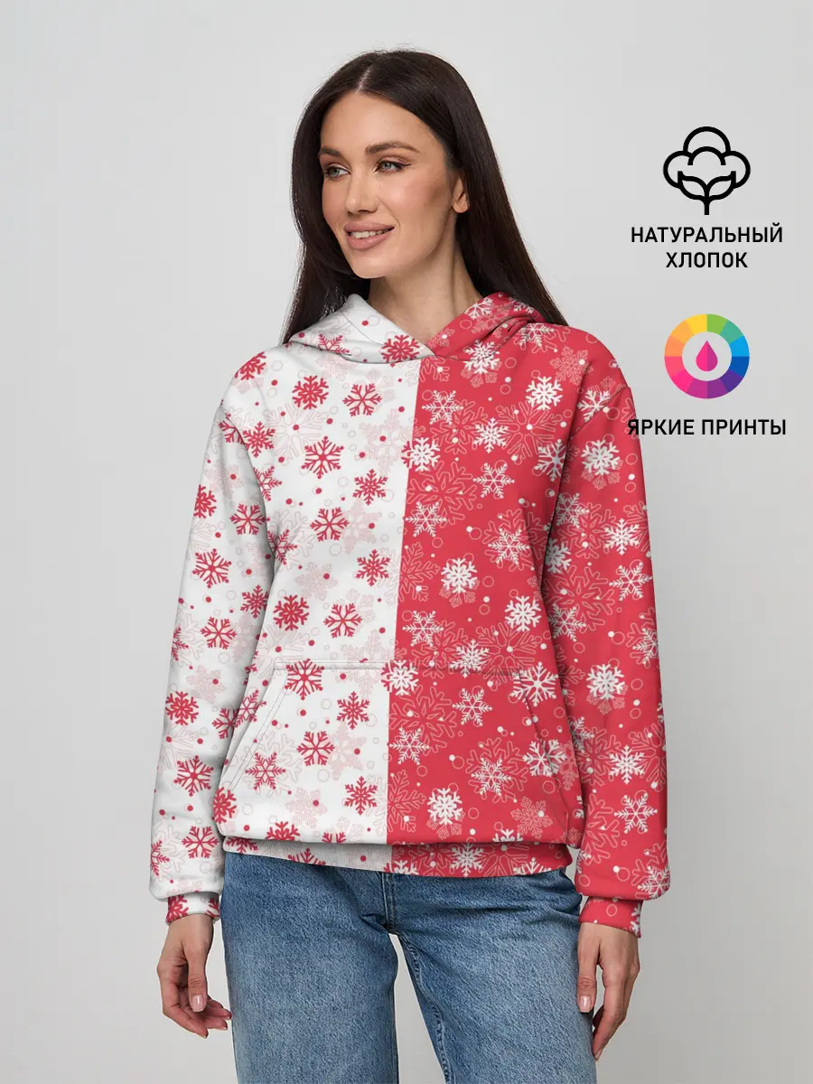 Женское худи / Снежинки - новогодние узоры