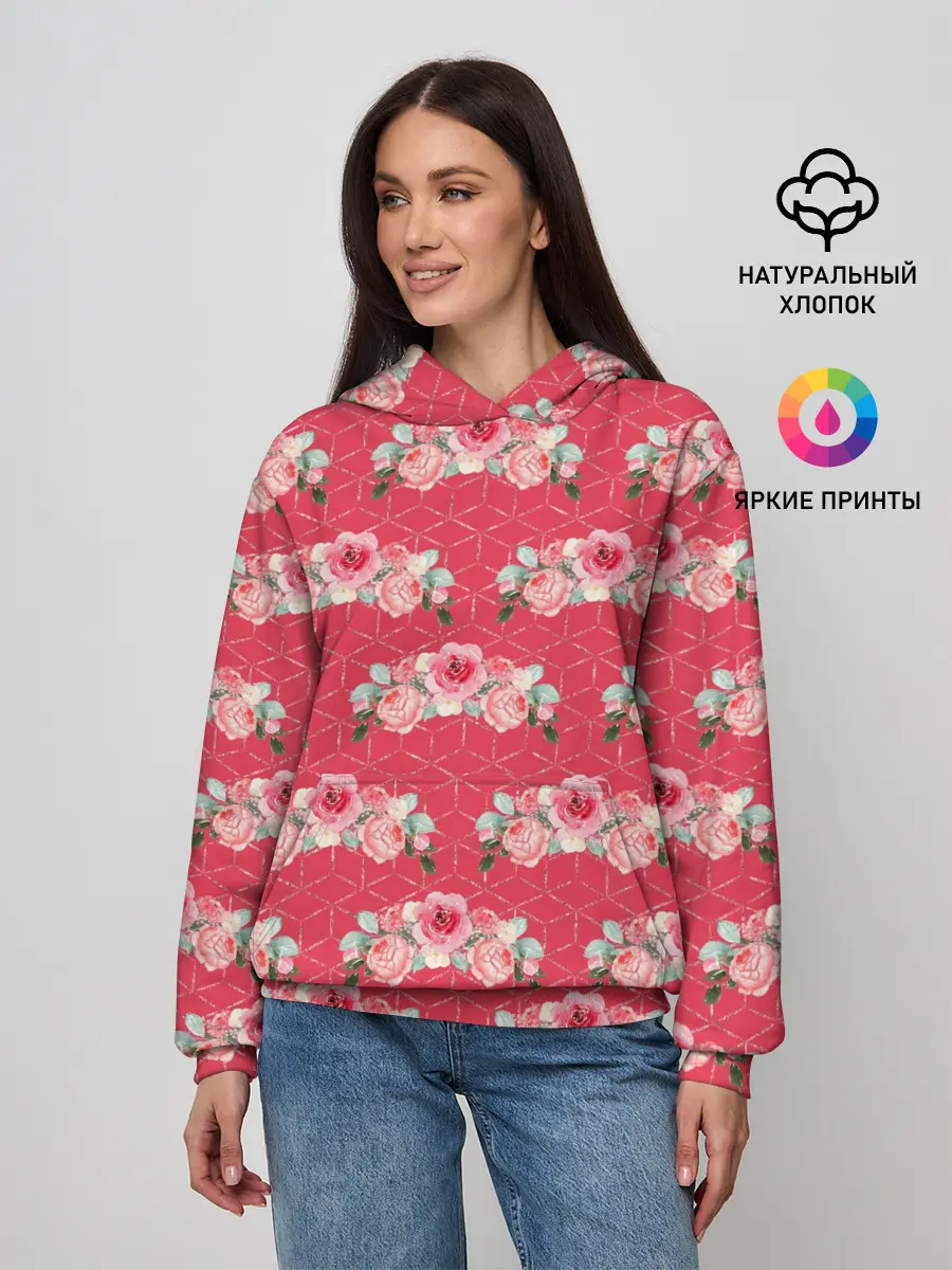 Женское худи / Красные розы паттерн