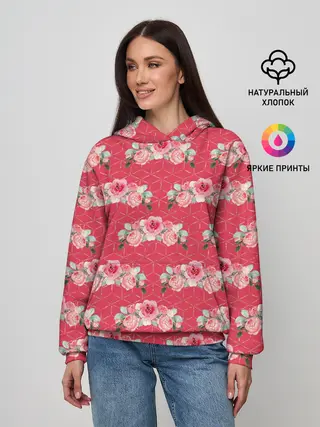Женское худи / Красные розы паттерн
