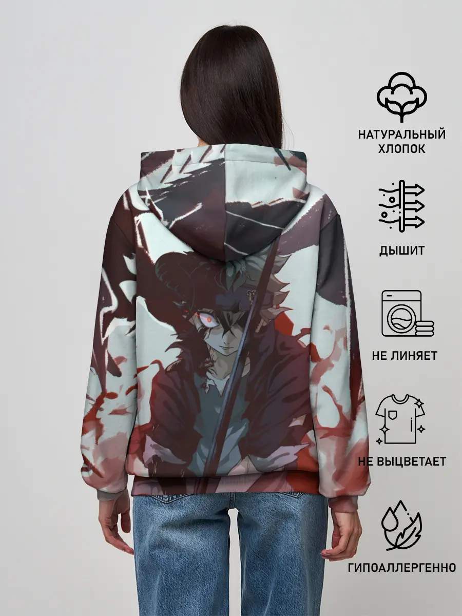 Женское худи / Аста в режиме демона черный клевер