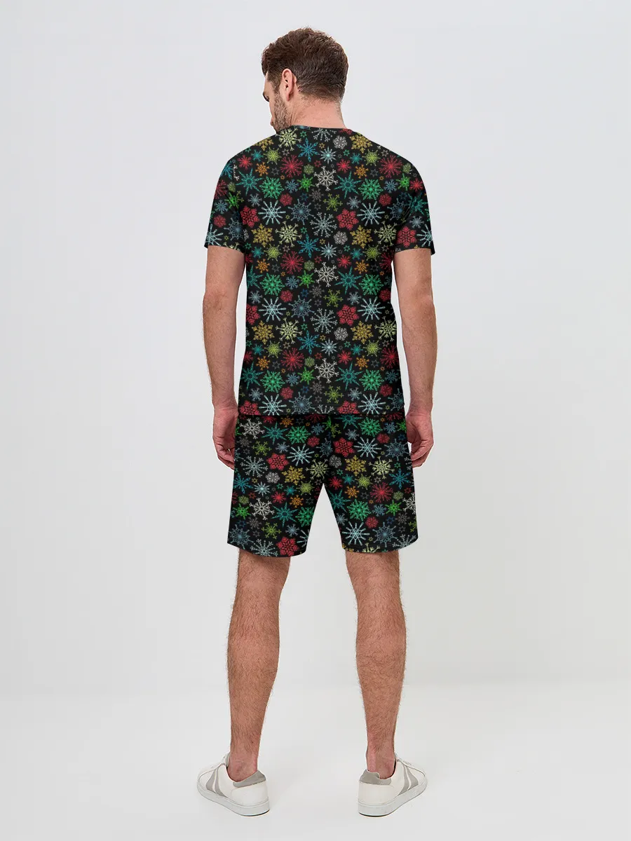 Мужской костюм с шортами / Разноцветные Снежинки
