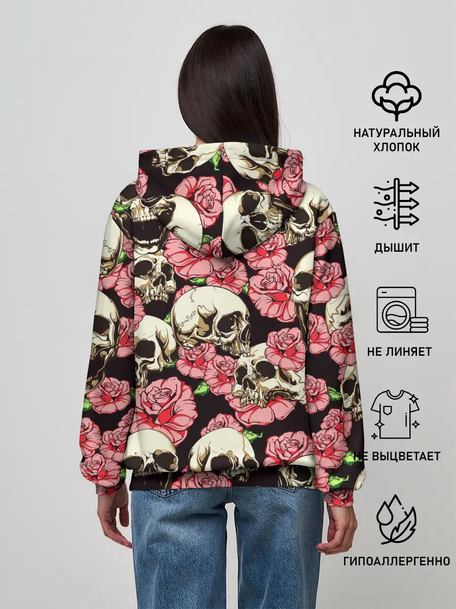 Женское худи / Черепа и цветы