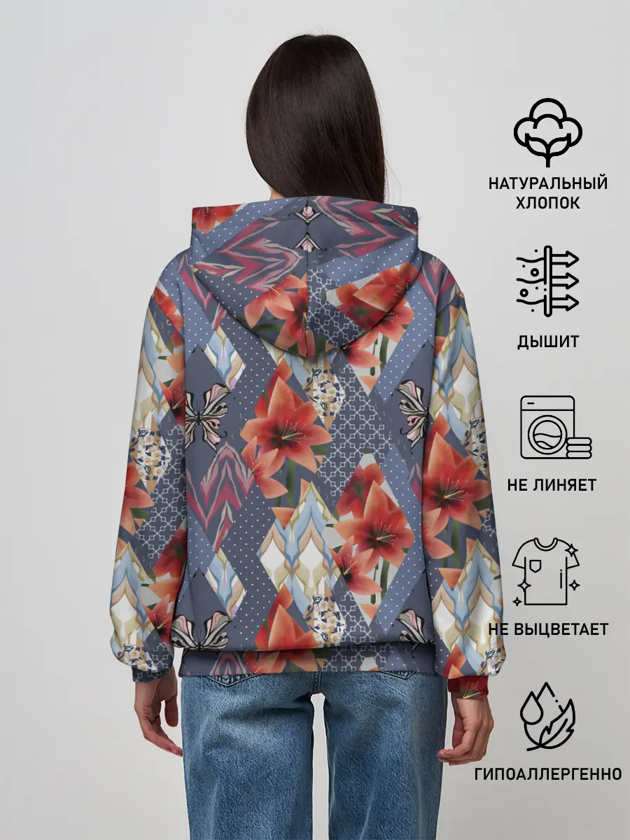 Женское худи / Оранжево-серый пэчворк