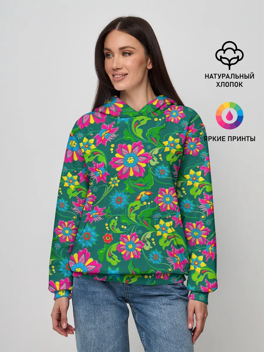 Женское худи / Поле разноцветных цветков