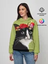 Женское худи / Кот и цветы