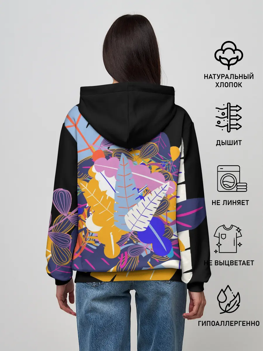 Женское худи / узор из листьев и цветов