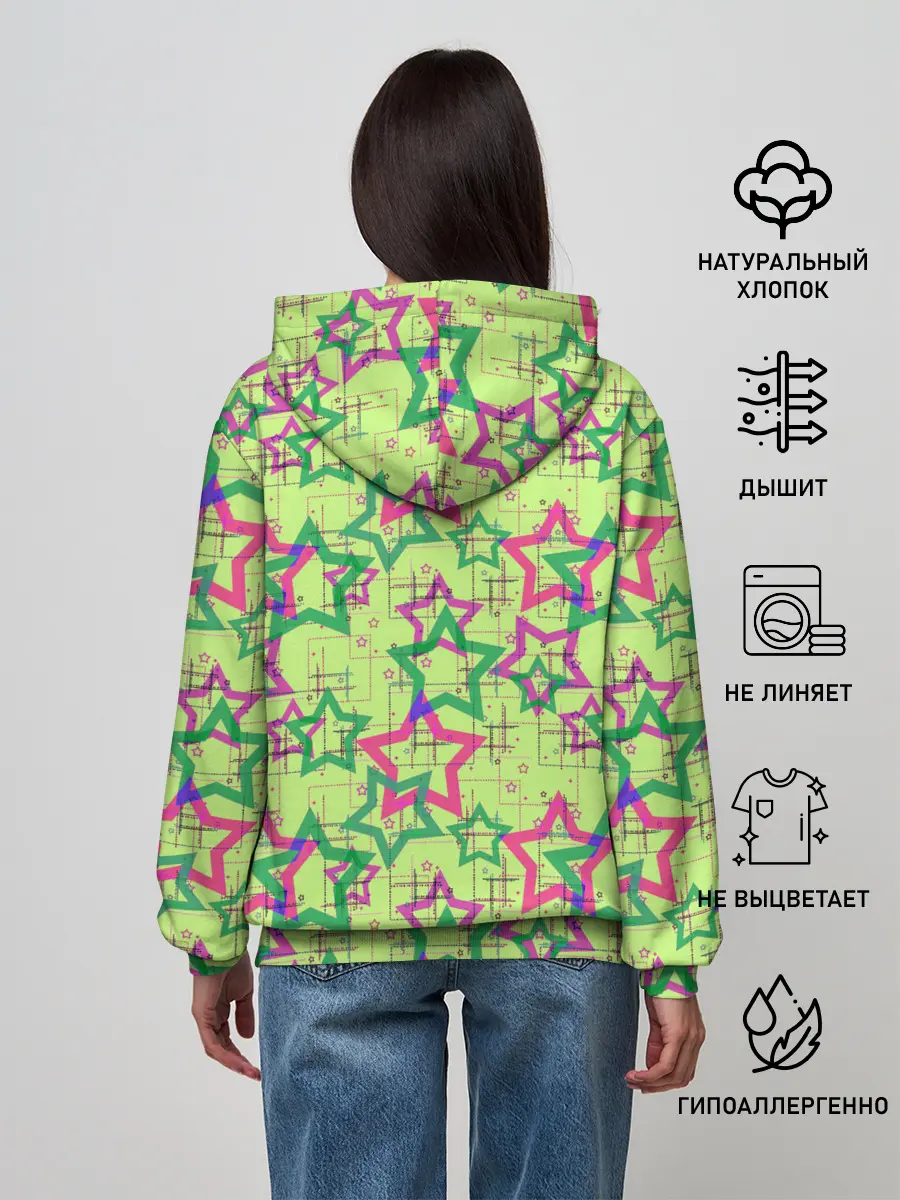 Женское худи / Зеленый узор Звезды