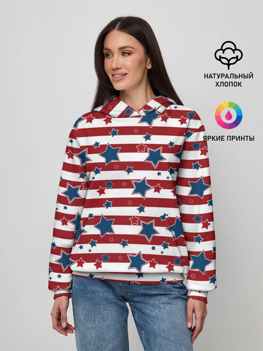 Женское худи / Синие звезды на полосатом фоне