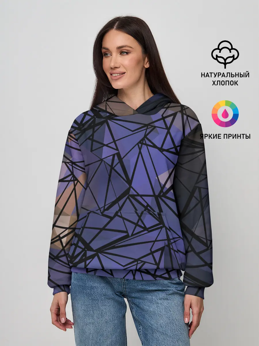 Женское худи / Синий-бежевый абстрактный узор