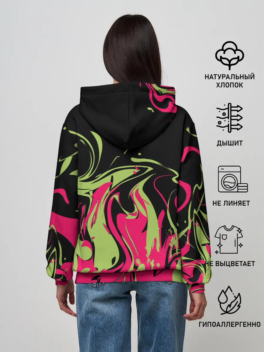 Женское худи / Черно малиновый абстрактный