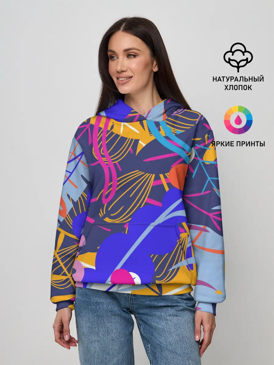 Женское худи / листья цветы текстура паттэрн