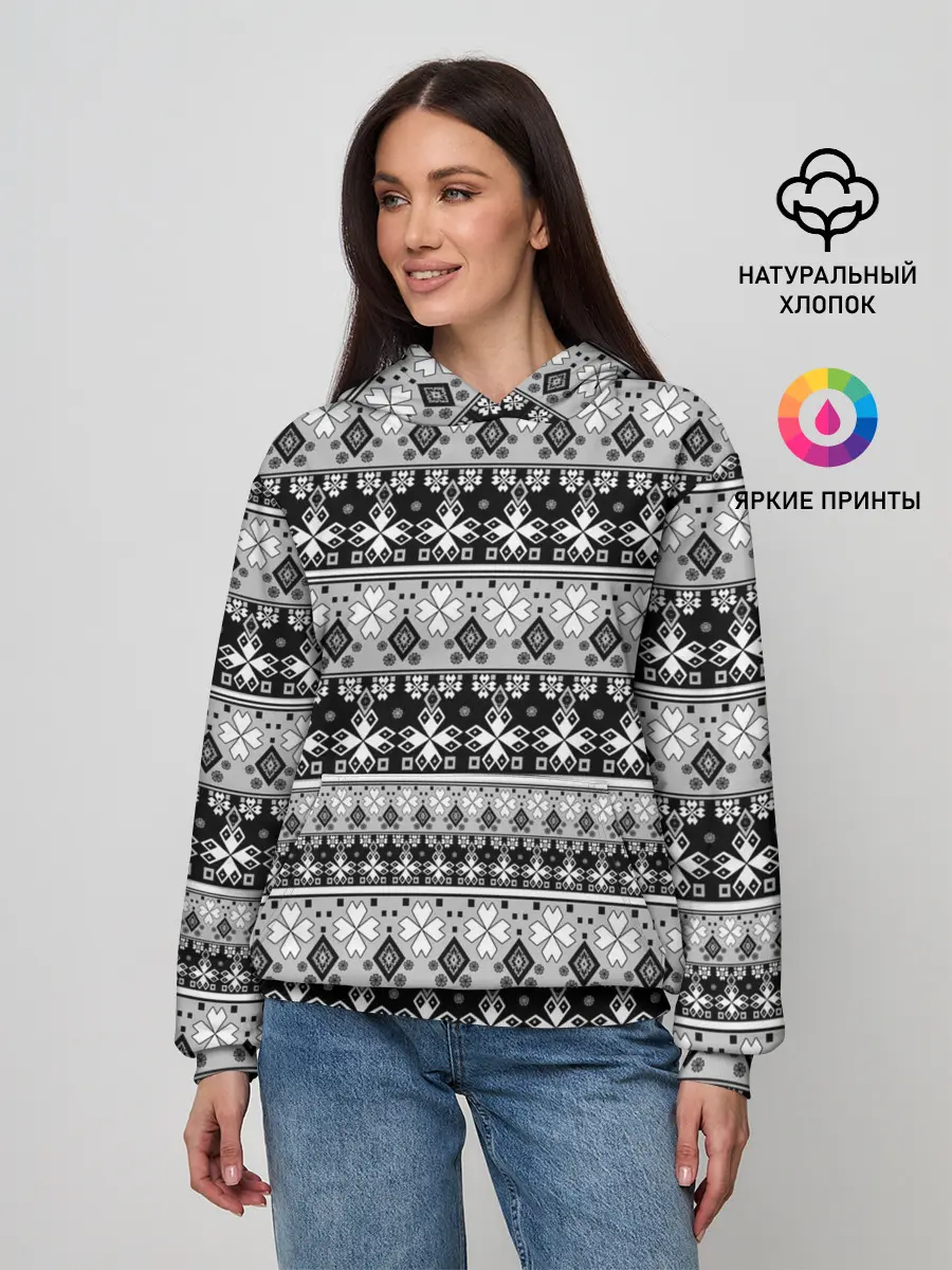 Женское худи / Черно-белый орнамент
