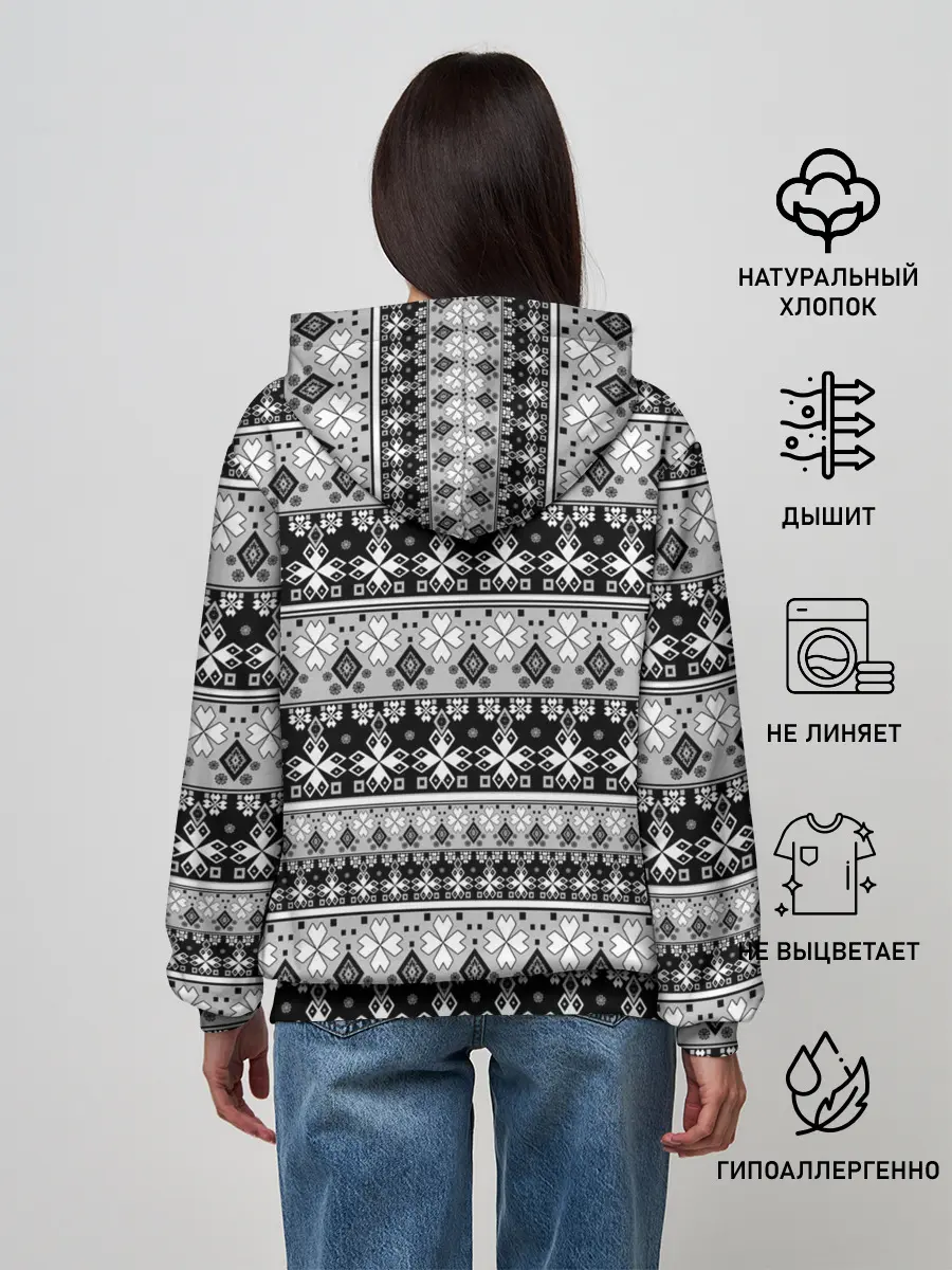 Женское худи / Черно-белый орнамент