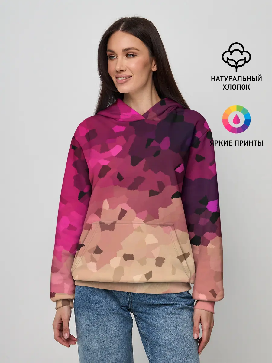 Женское худи / Бежево-малиновый абстрактный
