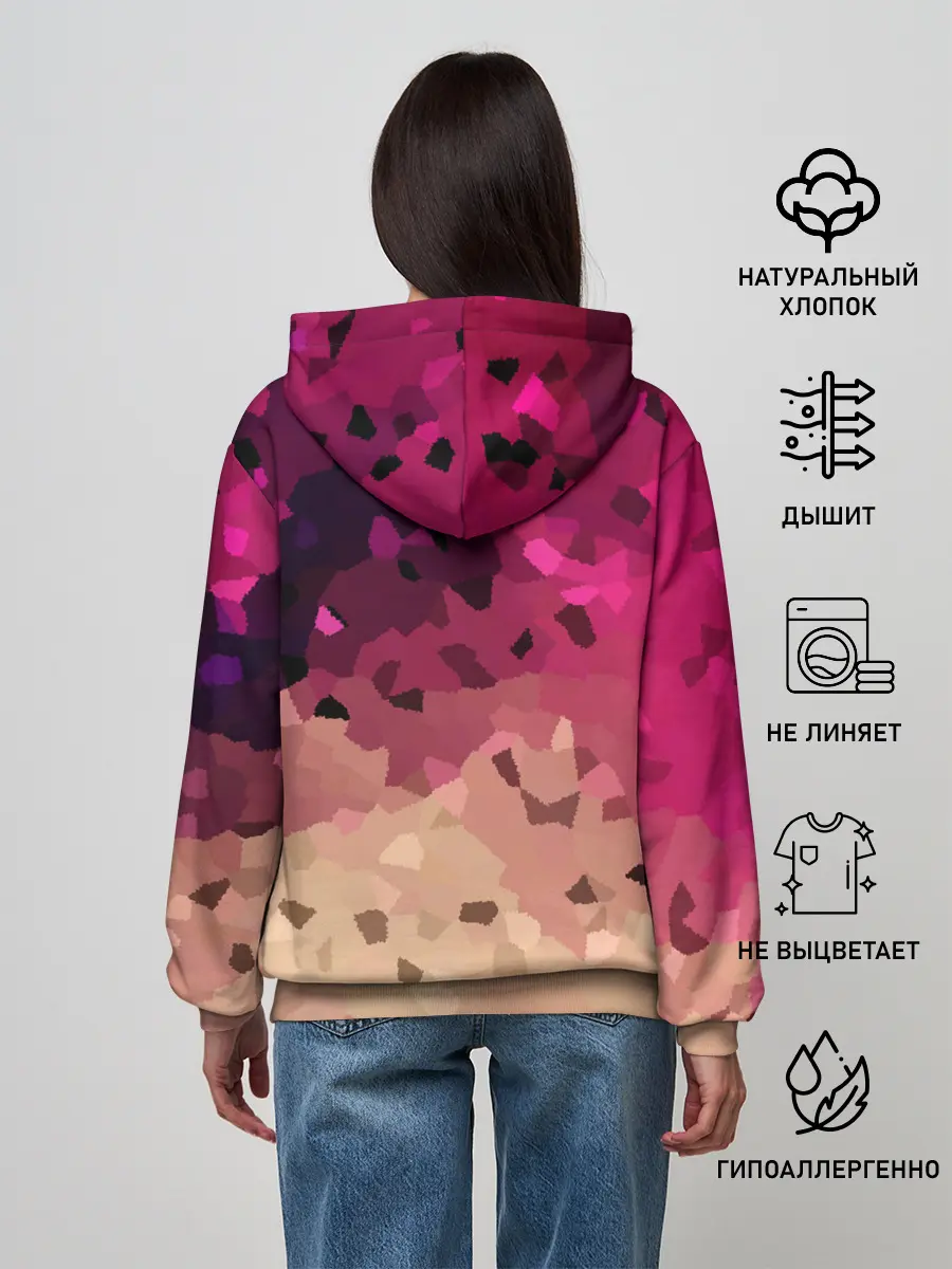 Женское худи / Бежево-малиновый абстрактный