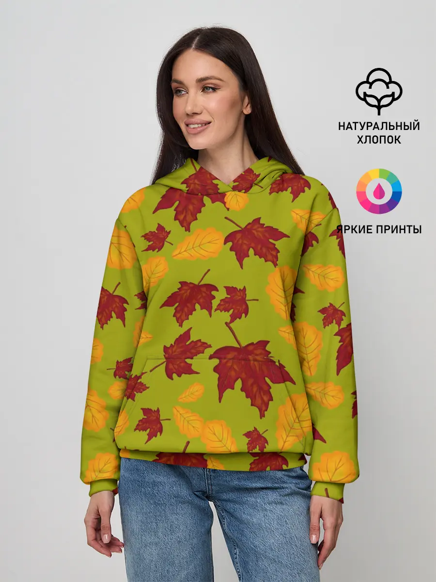 Женское худи / осенние листья клён и дуб