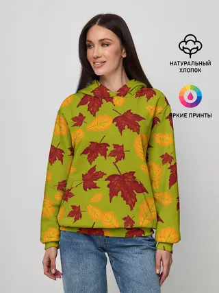 Женское худи / осенние листья клён и дуб