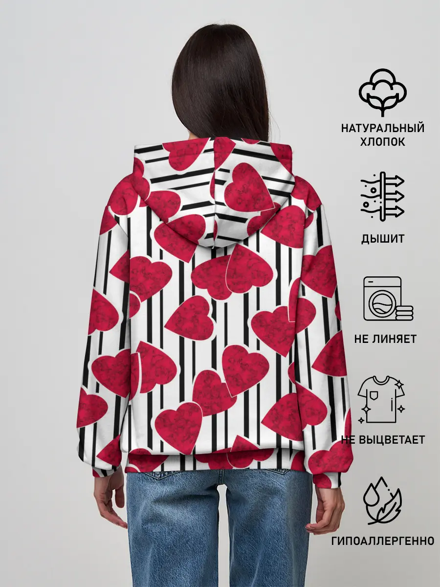 Женское худи / Полосатый узор сердце
