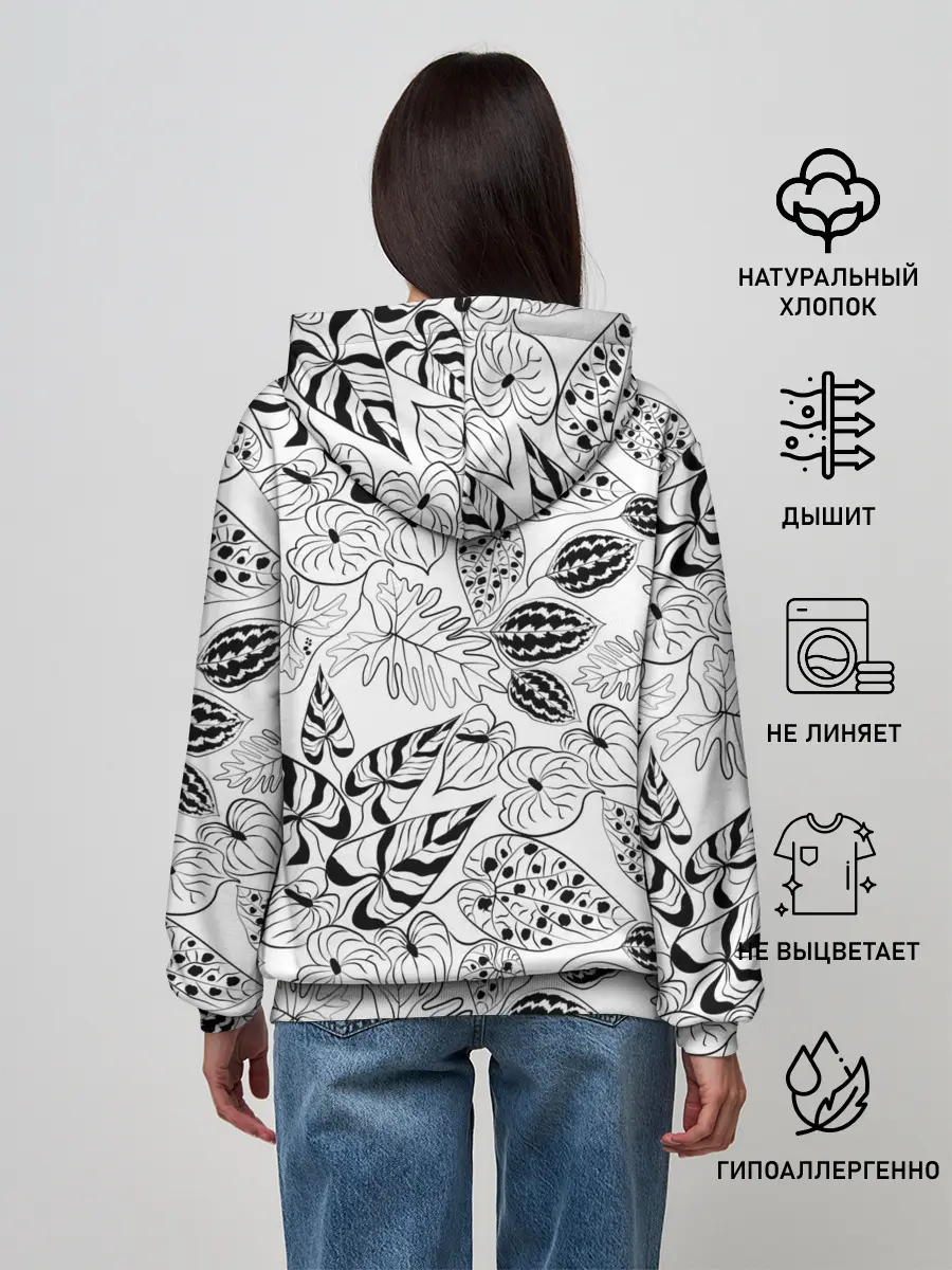 Женское худи / Черно-белый узор Тропики