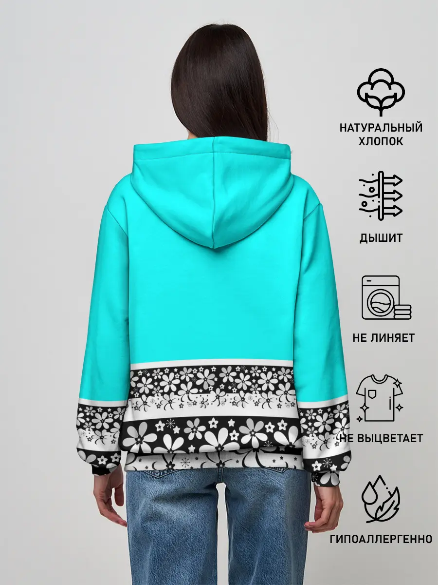 Женское худи / Цветочный бирюзовый узор