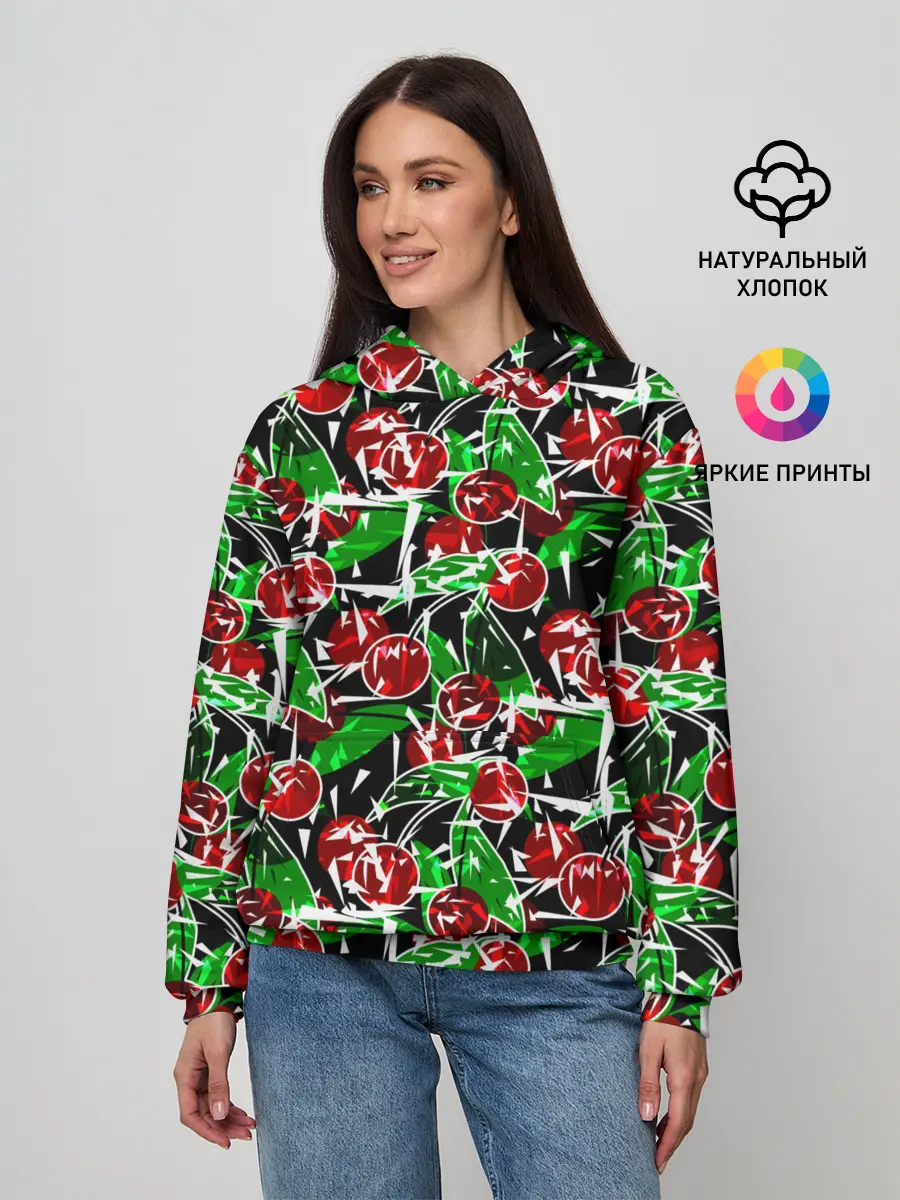 Женское худи / Абстрактный узор спелая вишня