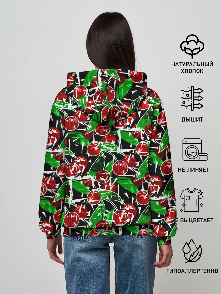 Женское худи / Абстрактный узор спелая вишня