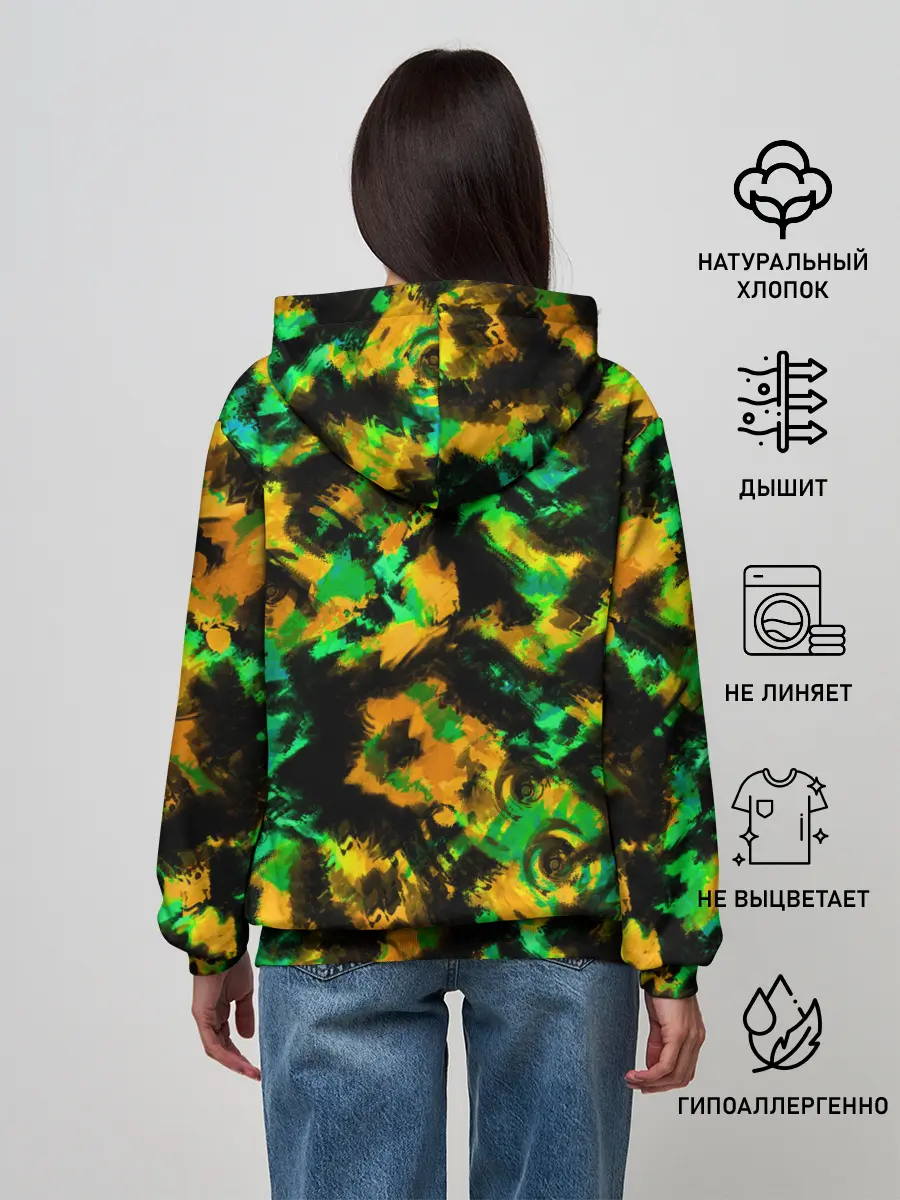 Женское худи / Абстрактный желто-зеленый узор