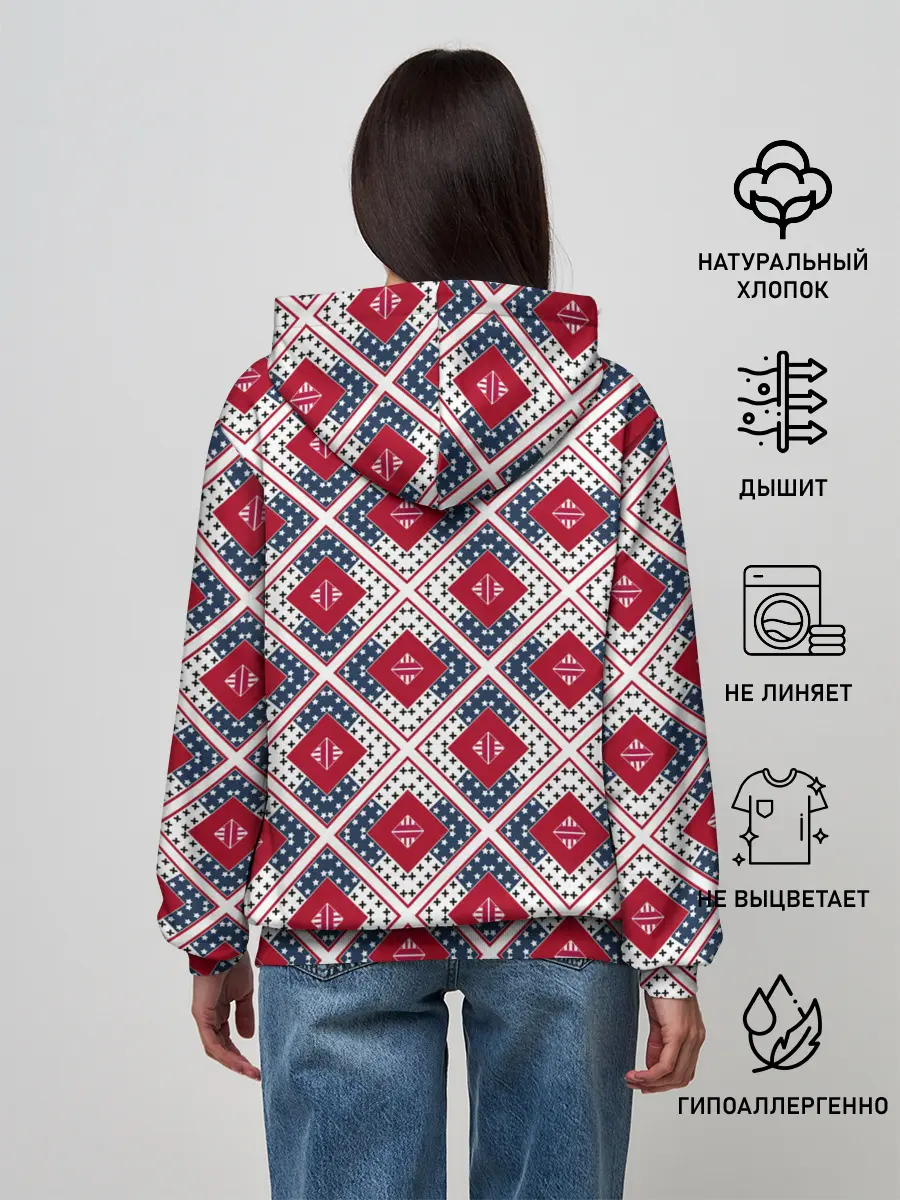 Женское худи / Красно-синий плед -клетка