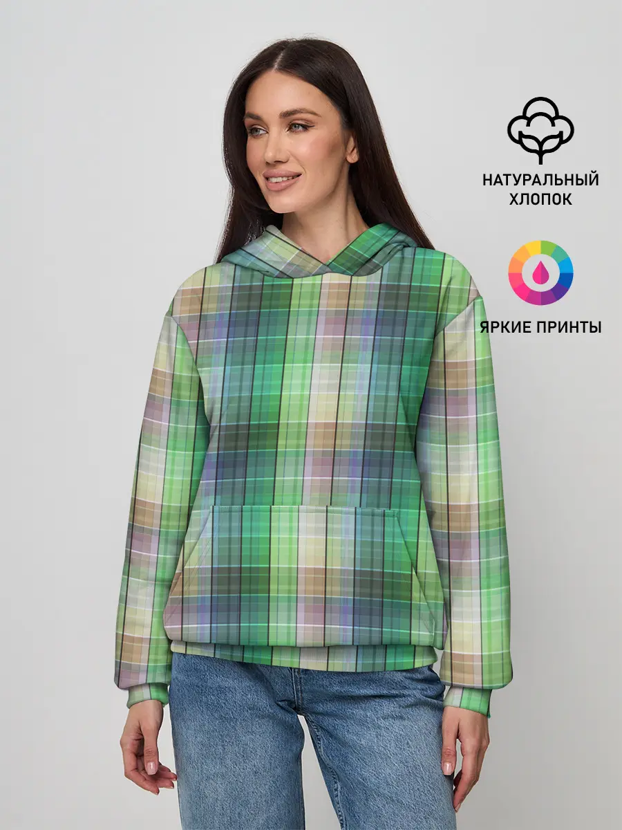 Женское худи / Зеленый клетчатый узор