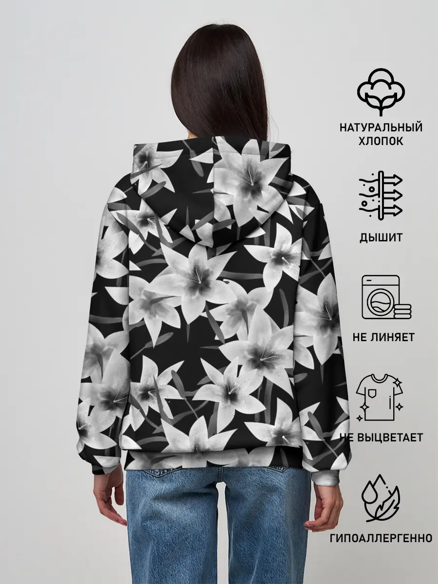 Женское худи / Лилии черно-белые