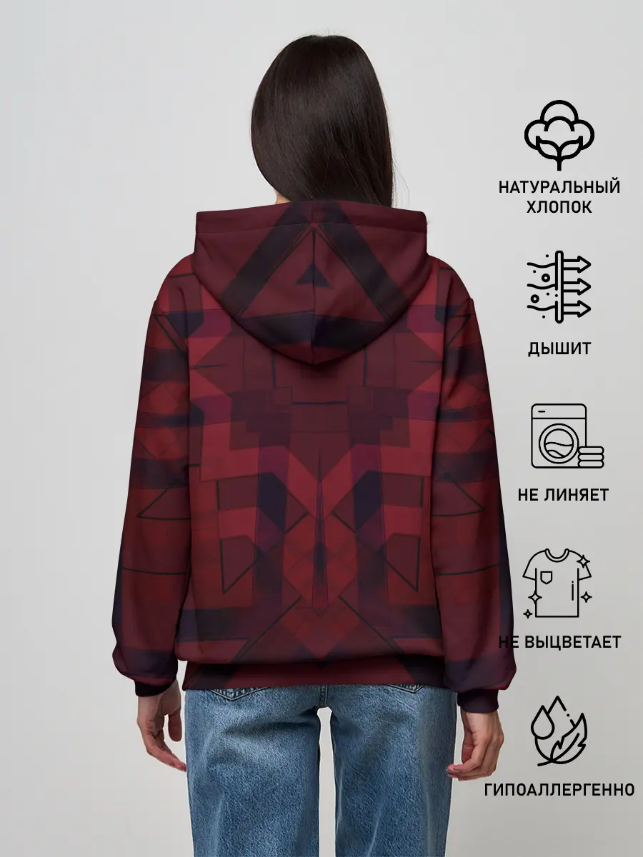 Женское худи / Темно-красный геометрический