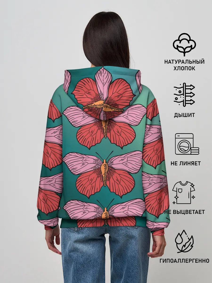 Женское худи / Зеленый принт с бабочками :)