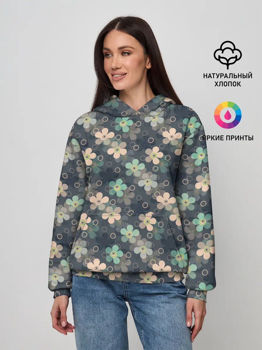 Женское худи / Цветочный ретро узор
